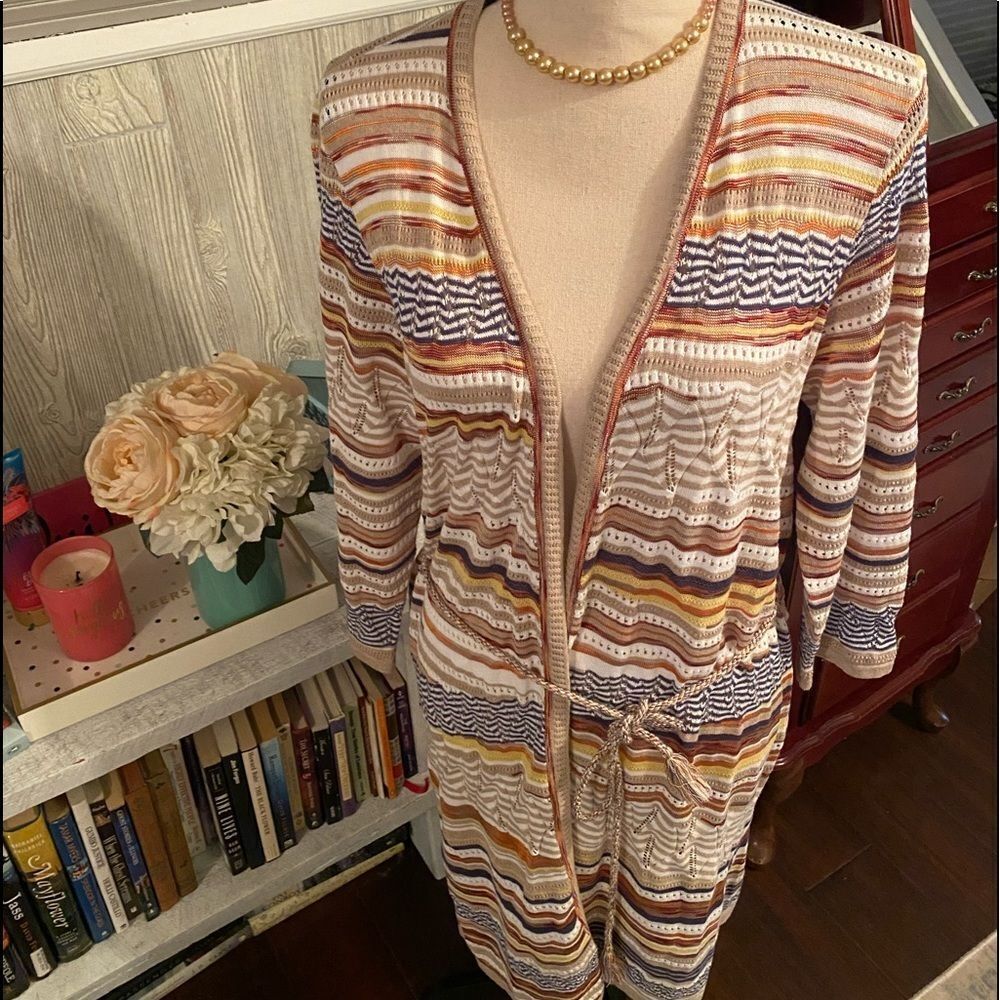 CHICOS Long Open Front Cardigan Sweater Sz 1 S